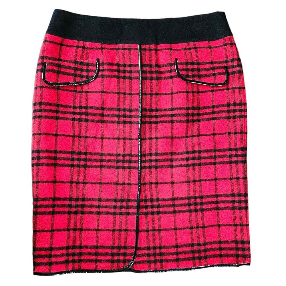 Carlisle Pencil Skirt Size 8 Wool Angora Blend Black Red Plaid Lined Short